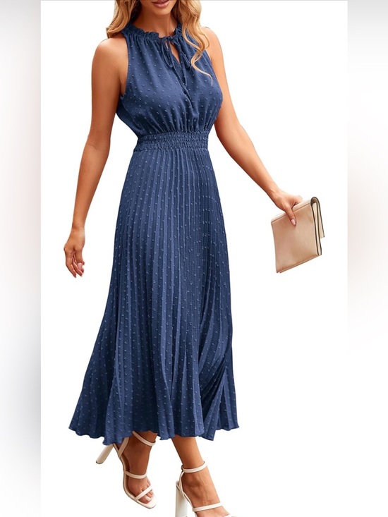 PrettyGarden Dresses & Skirts - NWT Sleeveless Navy Maxi Dress with Smocked Waist and Tie Neck, Large